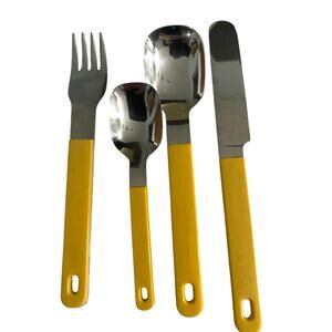 Vintage Anacapa Stainless flatware yellow melamine‎ Japan 70s 4-piece Place set